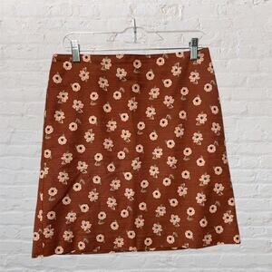 Ann Taylor Factory A-Line Rusty Red Brown Floral Lined‎ Skirt Hidden Zipper Sz 4